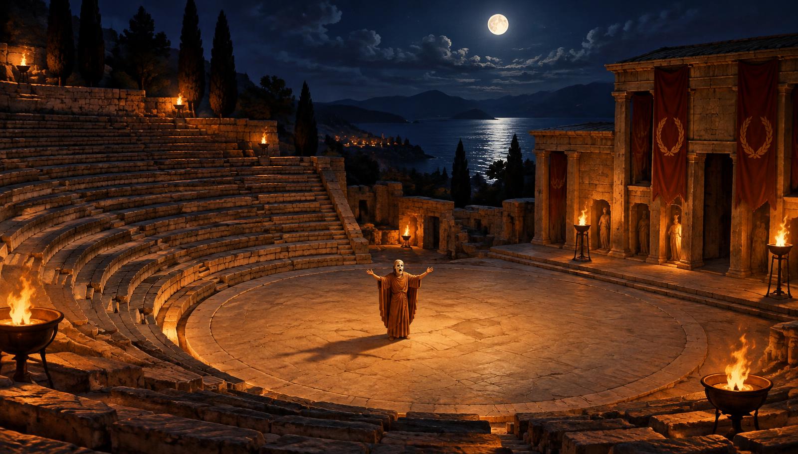 A moonlit ancient Greek amphitheatre